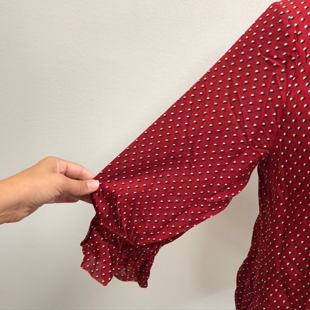 Frame Brooke Red Heart Silk Blouse Shirt Womens Small Red Business Teacher - Picture 15 of 16